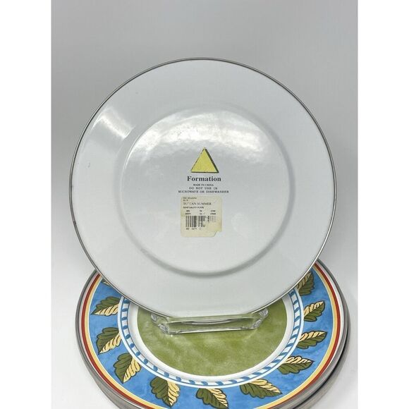 Formation Tuscan Summer Green Blue Enamelware Metal 9” Salad Plates Set Of 5 - Picture 5 of 6